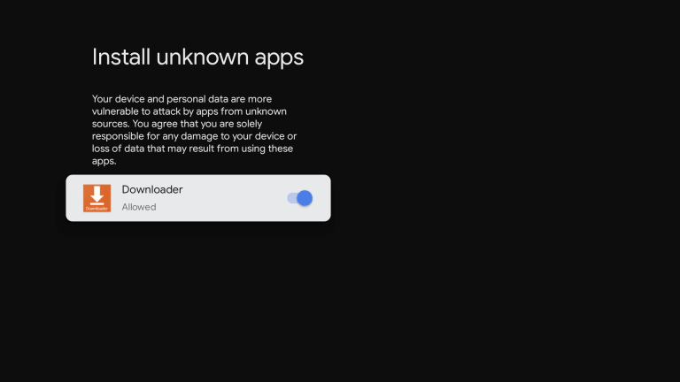 Select Downloader to install unknown apps on Google TV