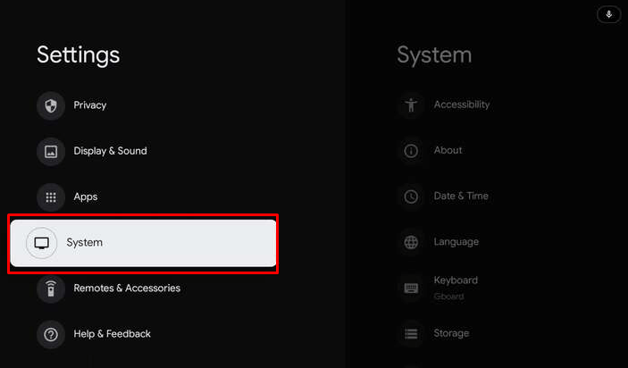 Select System in the settings