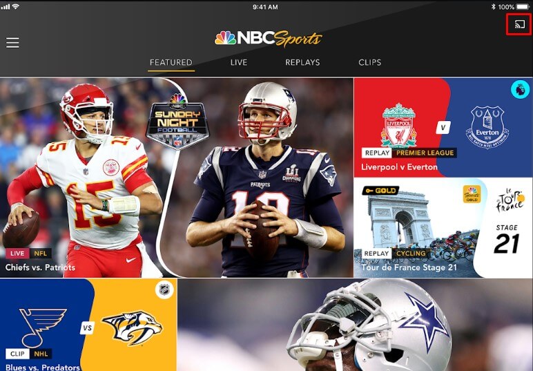 click on the cast icon to watch NBC sports on Google TV