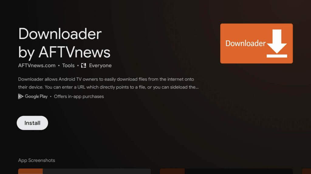 click on install to install downloader to watch truTV on Google TV