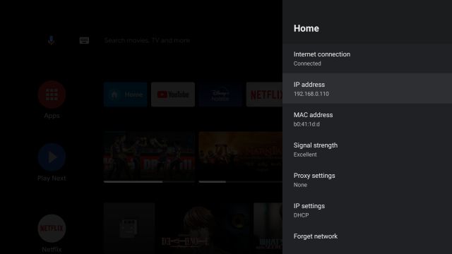 find the IP address of your device to install Google TV on Android TV