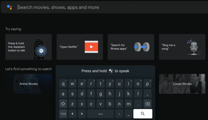 search for A&E app to install on Google TV