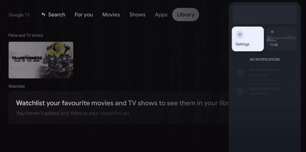 click on settings to disable recommendations on Google TV