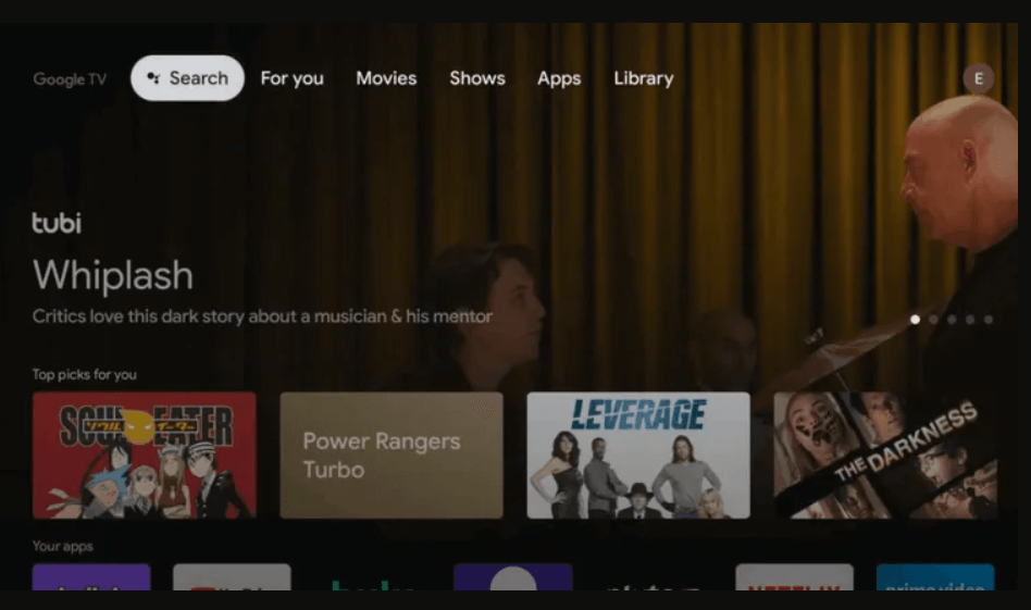 click on Apps to watch the flash on google tv