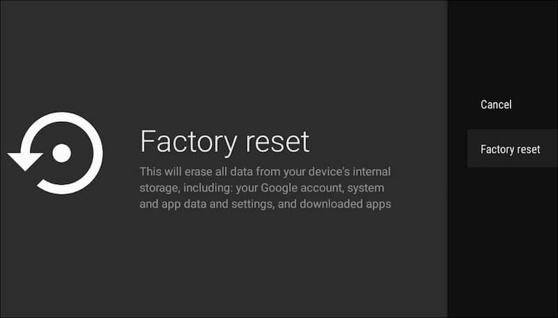 factory reset google tv when showing data may be corrupt