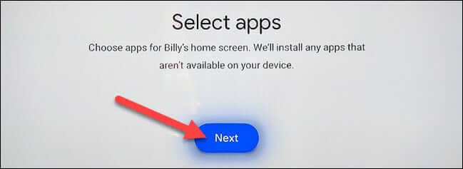 click on next on the select apps screen