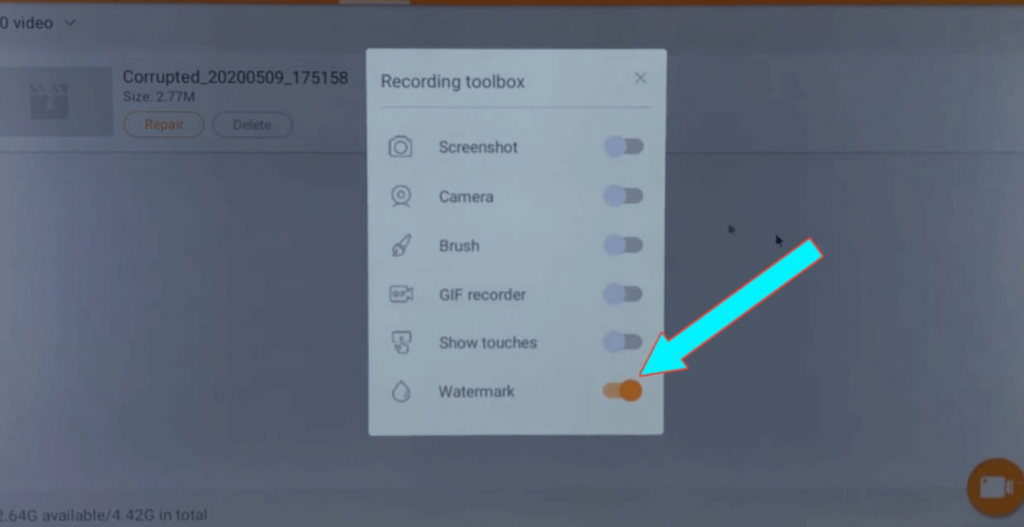 disable the watermark to screen record on google tv