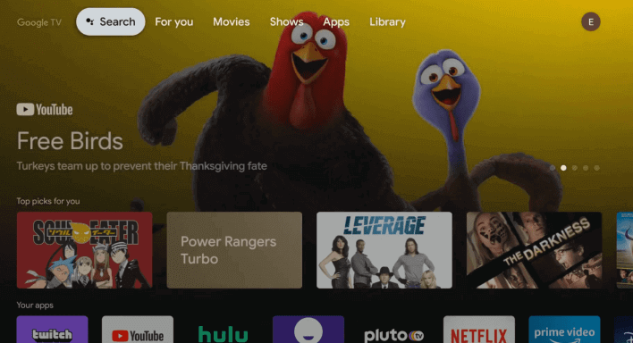 click on search to install tv land on google tv