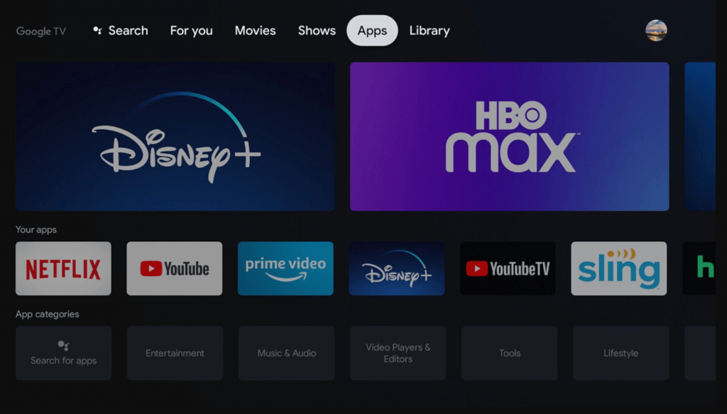 click on Apps tab to install Univision on Google TV