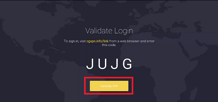 enter the code and click on validate pin 