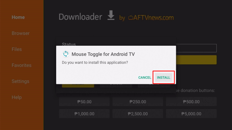 click install to install mouse toggle on google tv