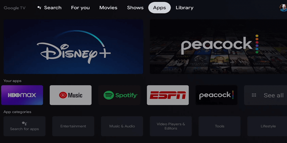 click apps from the home screen to watch bet her shows on google tv