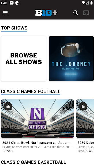 click the cast icon to watch Big Ten Network on Google TV