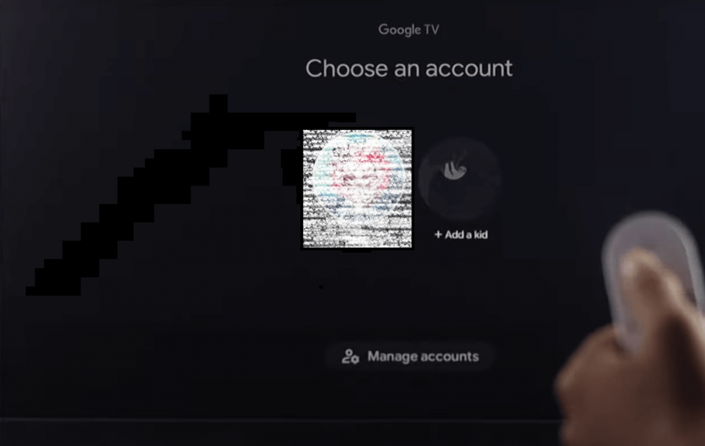 click manage accounts to Change account on Google TV