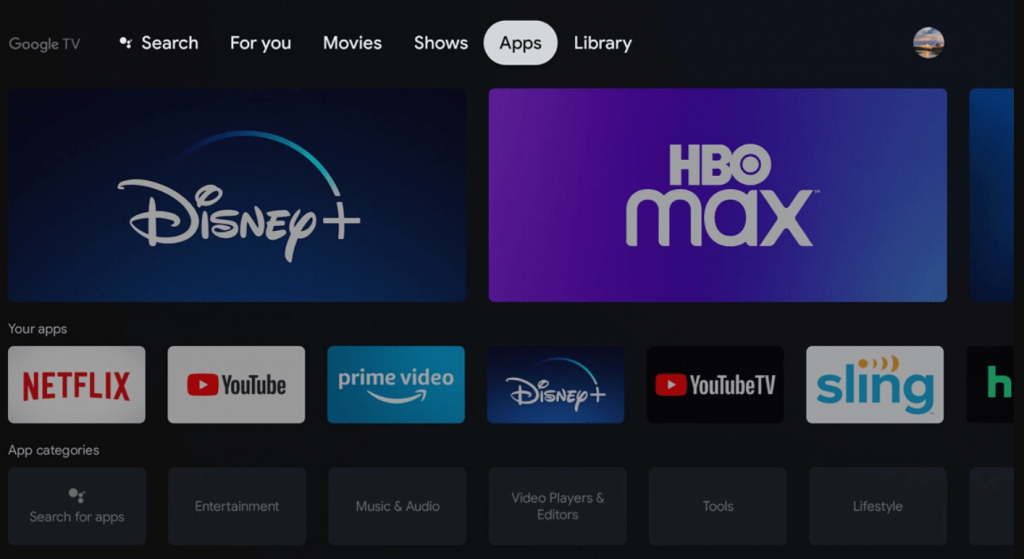 click apps tab to play Orbia on Google TV