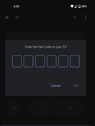 enter the 6 digit code to pair Android TV with Google TV remote