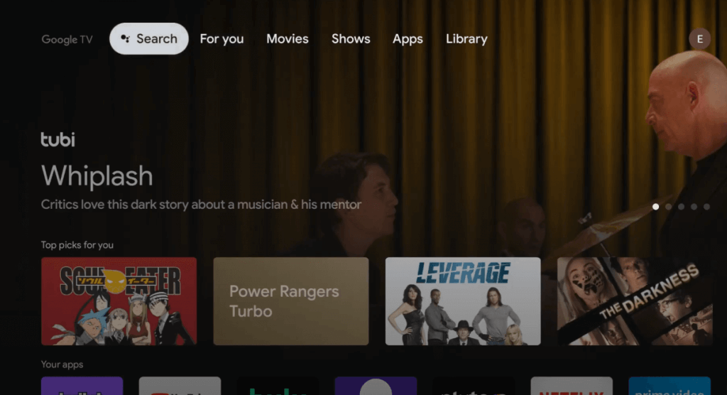 click the search menu to install Tennis Channel on Google TV