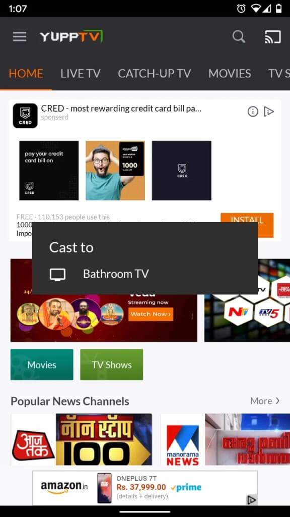 click the cast icon to watch YuppTV on Google TV
