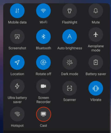 click cast option from the notification panel 