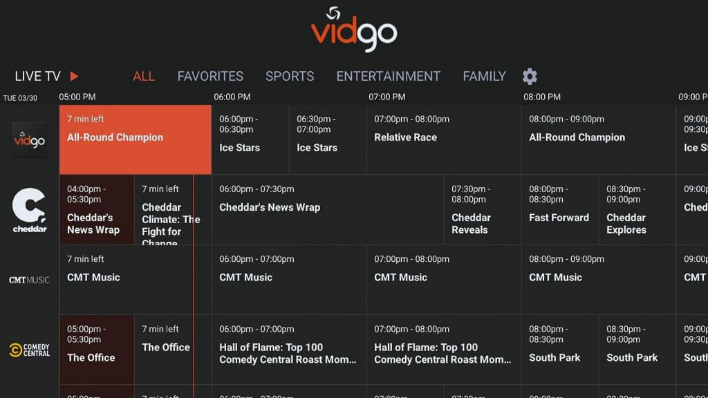 start streaming from Vidgo on Google TV