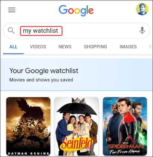 type my watchlist to add content on google tv