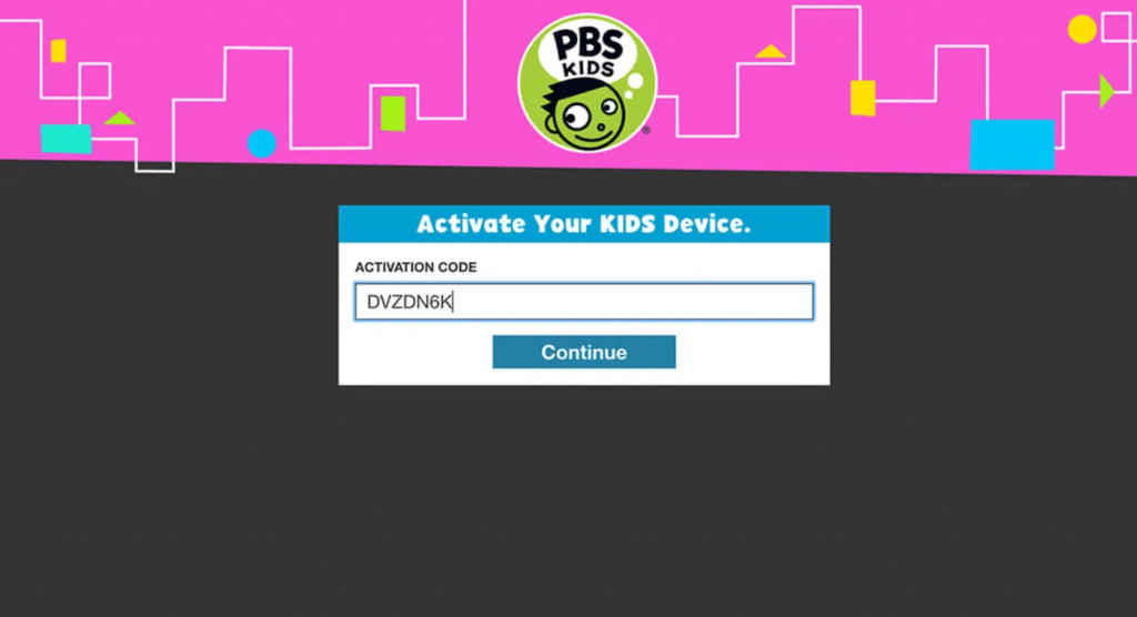 enter the activation code to activate PBS Kids on Google TV 