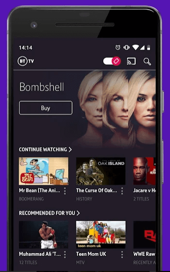 tap the cast icon to watch bt tv on google tv 
