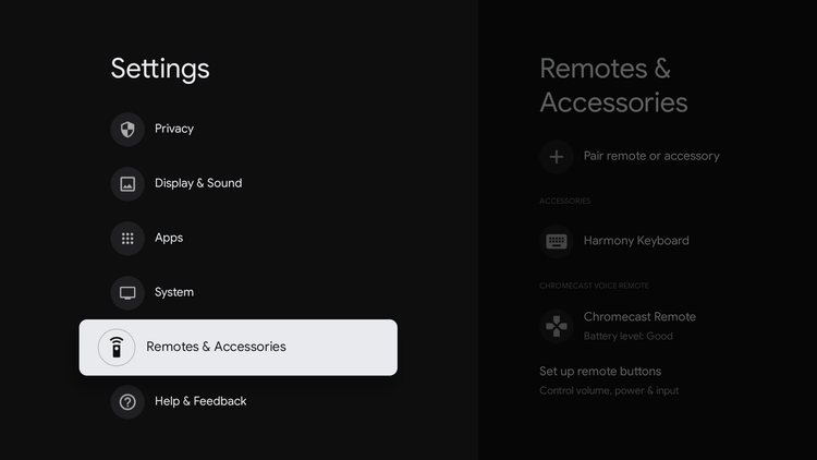 Tap Remotes and Accessories on Google TV.