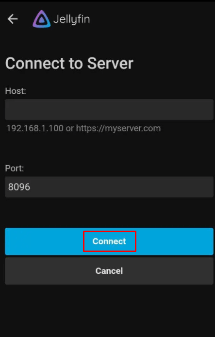 tap connect to connect to the server 