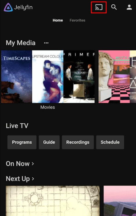 tap cast icon to watch Jellyfin on Google TV