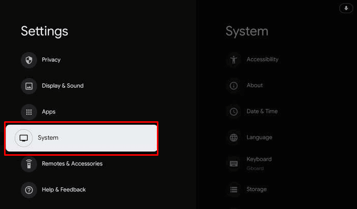 tap system from settings menu