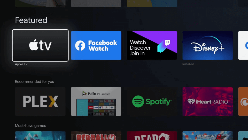 click the apple tv app from featured category 