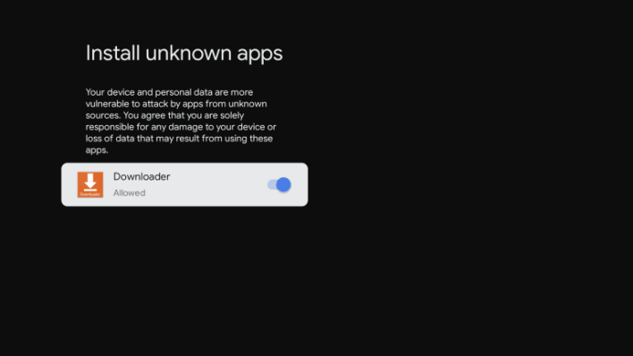 enable unknown access for downloader app 