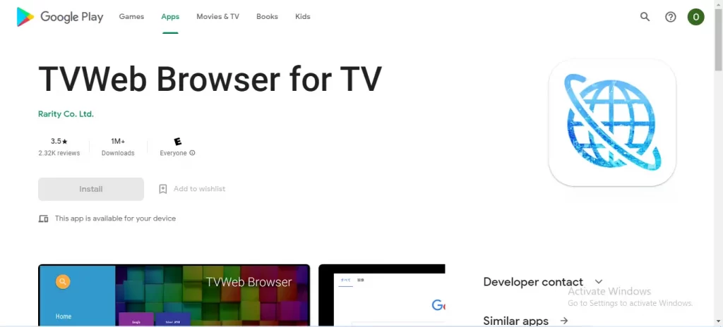Install TVWeb Browser on Google TV
