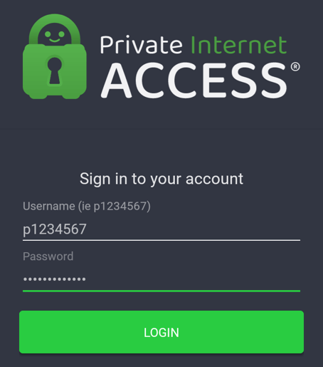 Sign in to Private Internet Access account