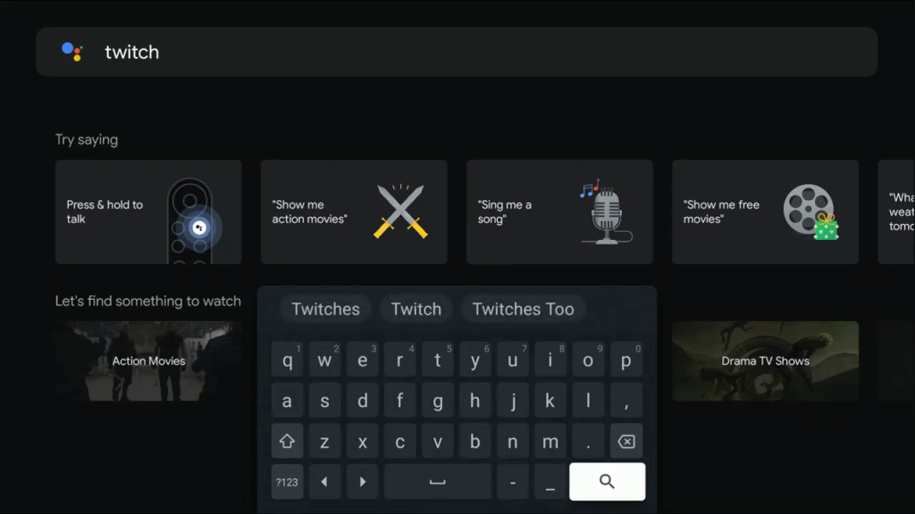 Search for Twitch on Google TV