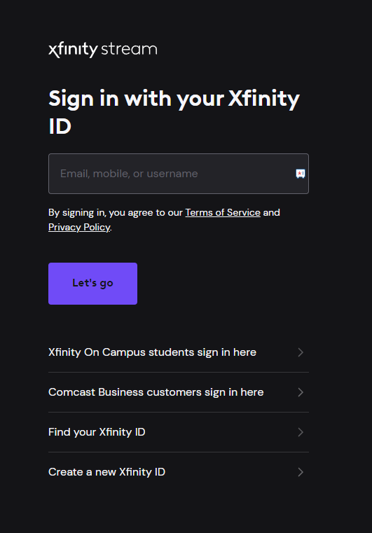 Sign in to Xfinity Stream