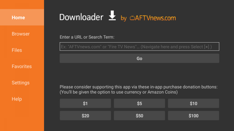 Enter the URL of Popcorn Flix on the Downloader app