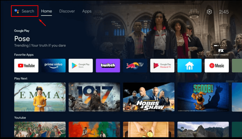 Select the search option to download the Xbox Game Pass app on Google TV