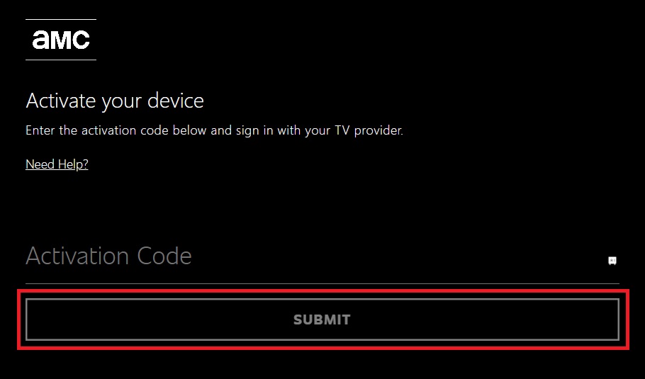 Enter the activation code and click the submit button