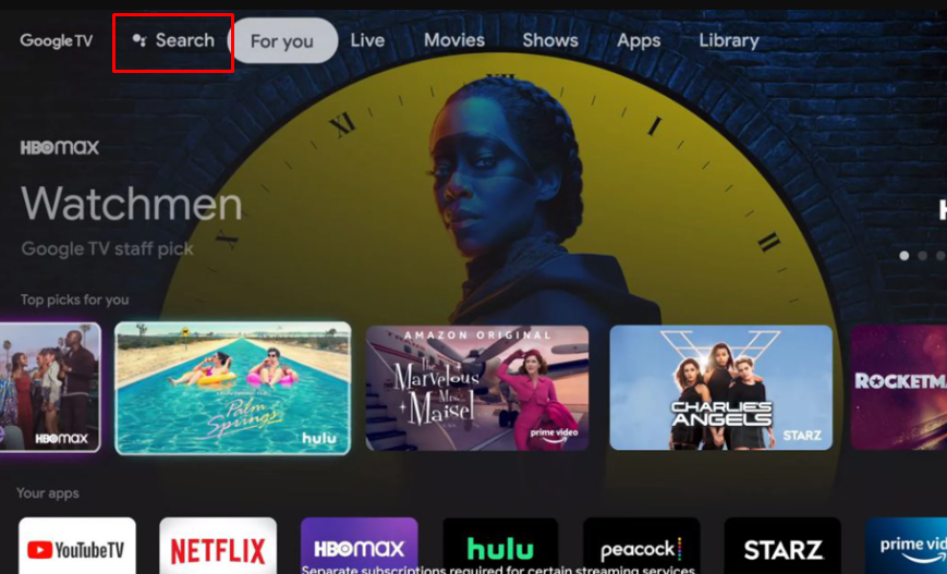 Hit the Search option on Google TV home screen