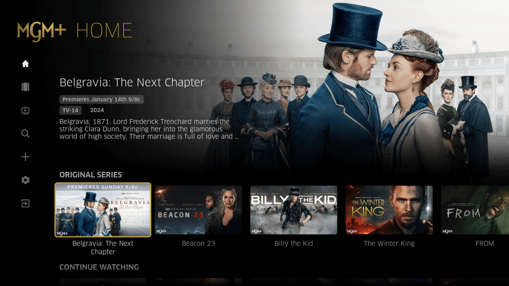 MGM+ (EPIX NOW) Home screen on Google TV