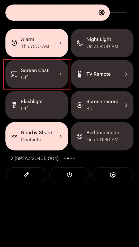 Select the Screen cast option on the notification panel