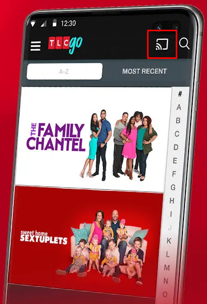 Hit the Cast icon on the TLC GO app